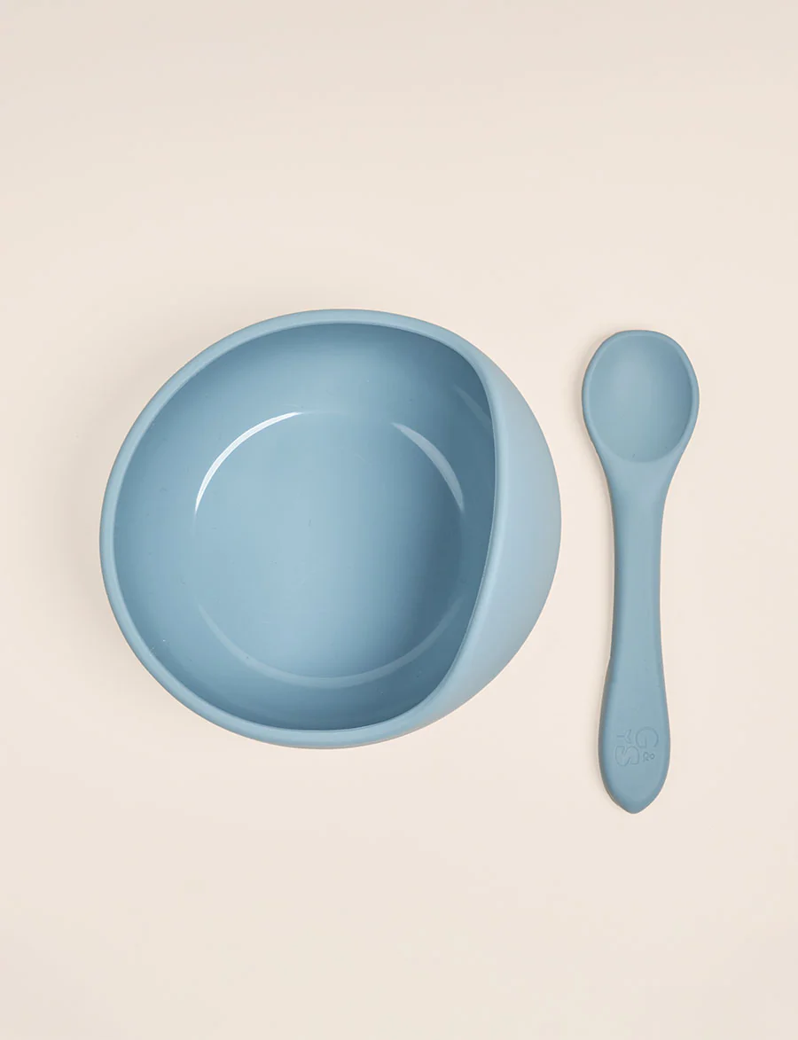 Giggle & Sprout Silicone Bowl & Spoon - Blue - Image 2
